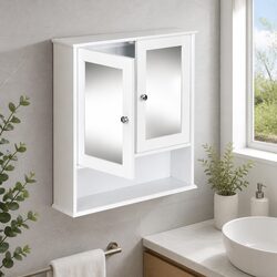 Bathroom Mirror Cabinet Storage Cupboard White Tallboy Vanity Space Saving