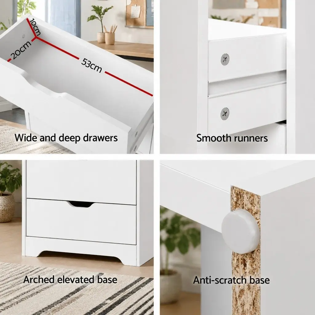 Bookshelf E1 Particle Board 60cm x 23.5cm x 180cm White 7 Shelves 3 Drawers