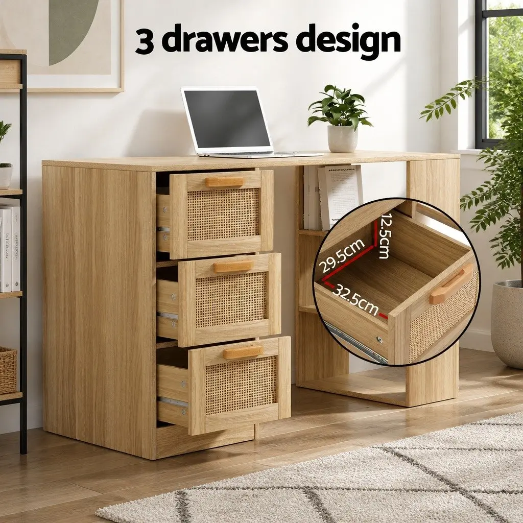 Oak Computer Desk with Storage Drawers and Shelves