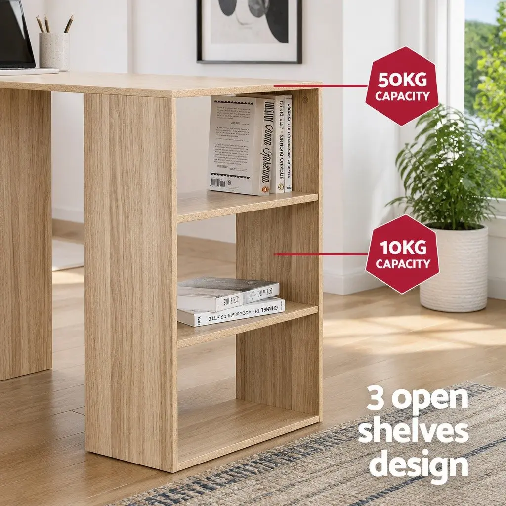Oak Computer Desk with Storage Drawers and Shelves