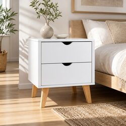 White 2 Drawer Bedside Table Wooden Bedroom Nightstand Storage Cabinet
