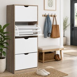 4-Tier Shoe Rack Cabinet with Air Gap Handles in White