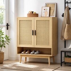 5-Tier Rattan Shoe Rack Cabinet with Adjustable Shelves