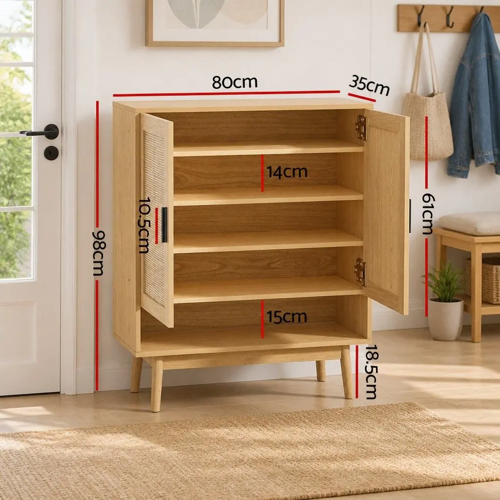 Shoe Rack Cabinet Rattan 5-Tier Oak Storage 20 Pairs Footwear Organiser
