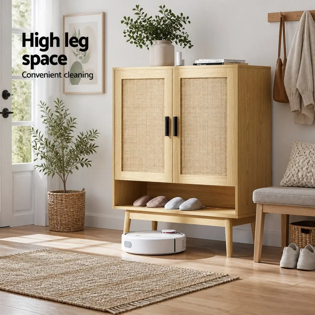 Shoe Rack Cabinet Rattan 5-Tier Oak Storage 20 Pairs Footwear Organiser