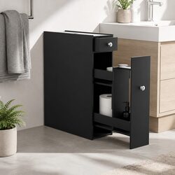 Sturdy Slim Bathroom Storage Cabinet in Black