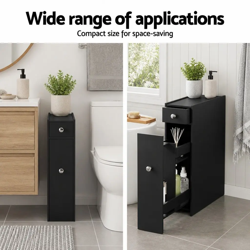 Bathroom Storage Cabinet MDF 60cm x 33cm x 154cm Black