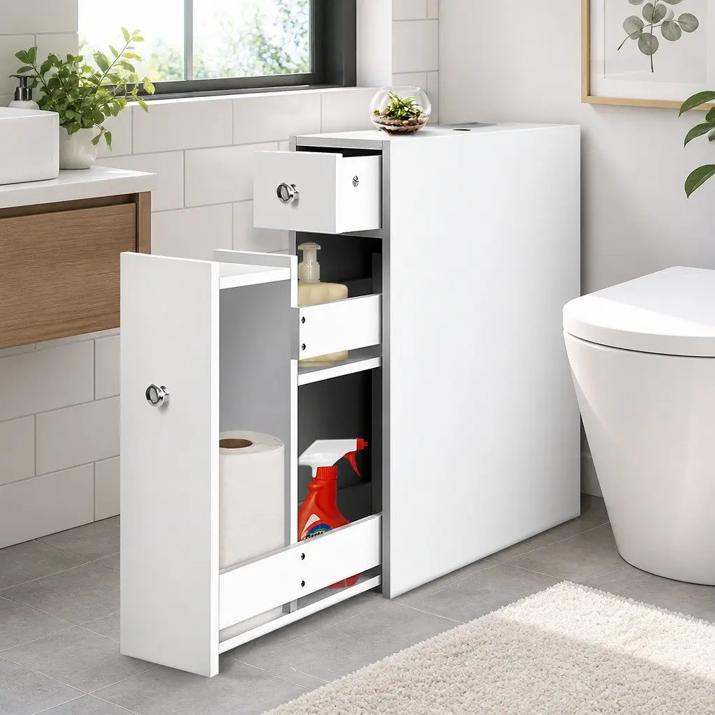 Bathroom Storage Cabinet E1 MDF 50 x 16 x 58cm White