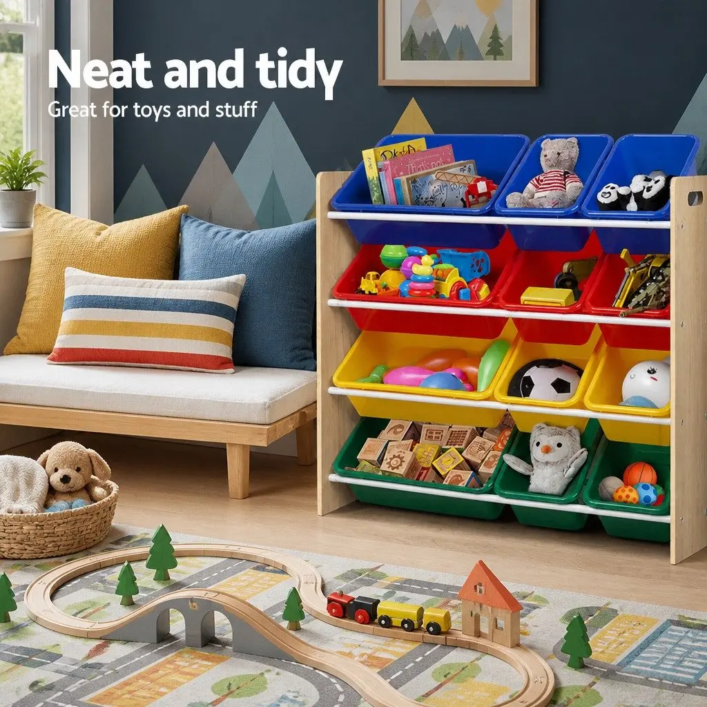 Toy Box Storage Rack Particle Board 4 Tier Walnut