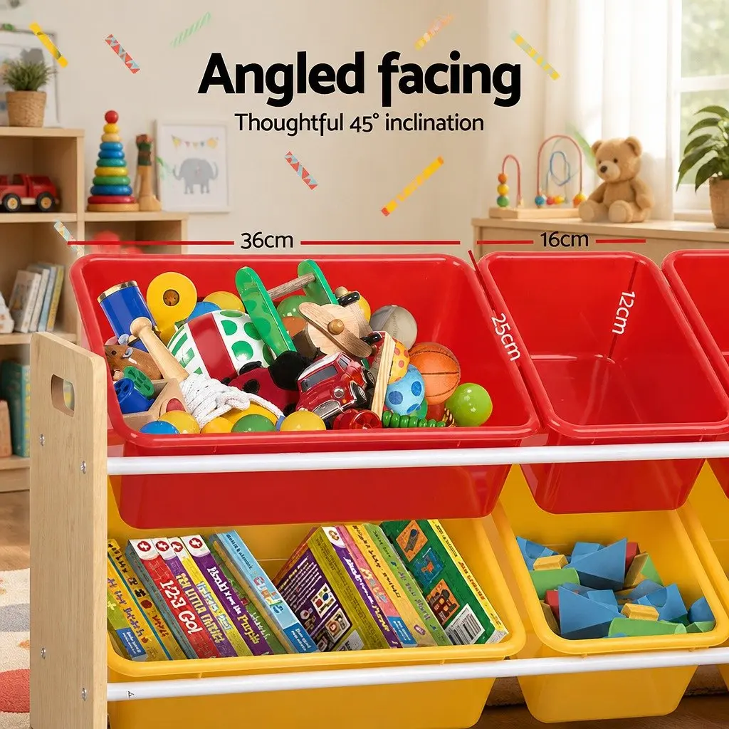 Toy Box Storage Rack Particle Board 4 Tier Walnut