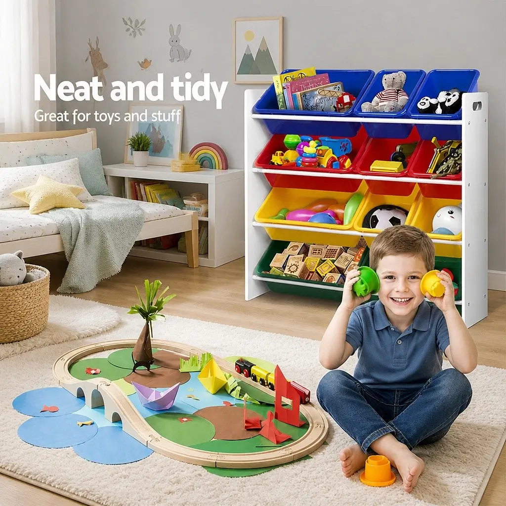 Kids Toy Box Storage with 12 Bins