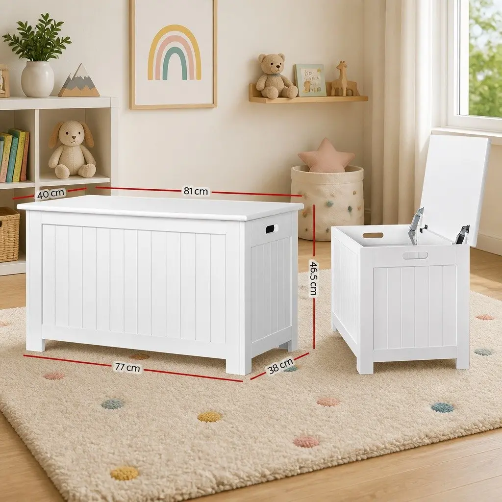 Toy Box Chest Storage Organiser E1 MDF 81 x 40 x 46.5cm White