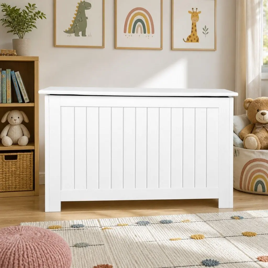 Toy Box Chest Storage Organiser E1 MDF 81 x 40 x 46.5cm White