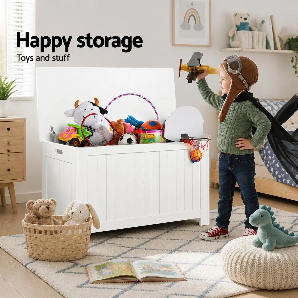 Toy Box Chest Storage Organiser E1 MDF 81 x 40 x 46.5cm White