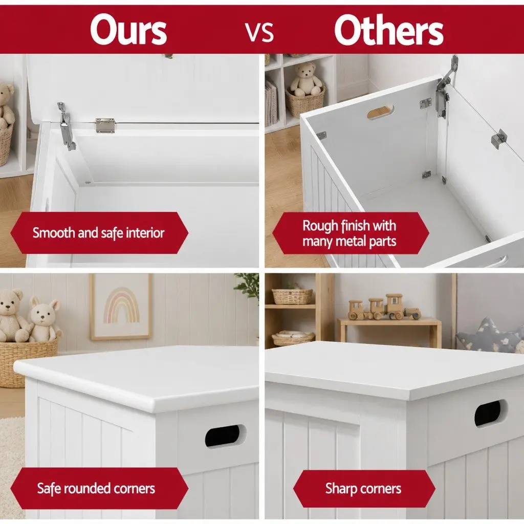 Toy Box Chest Storage Organiser E1 MDF 81 x 40 x 46.5cm White