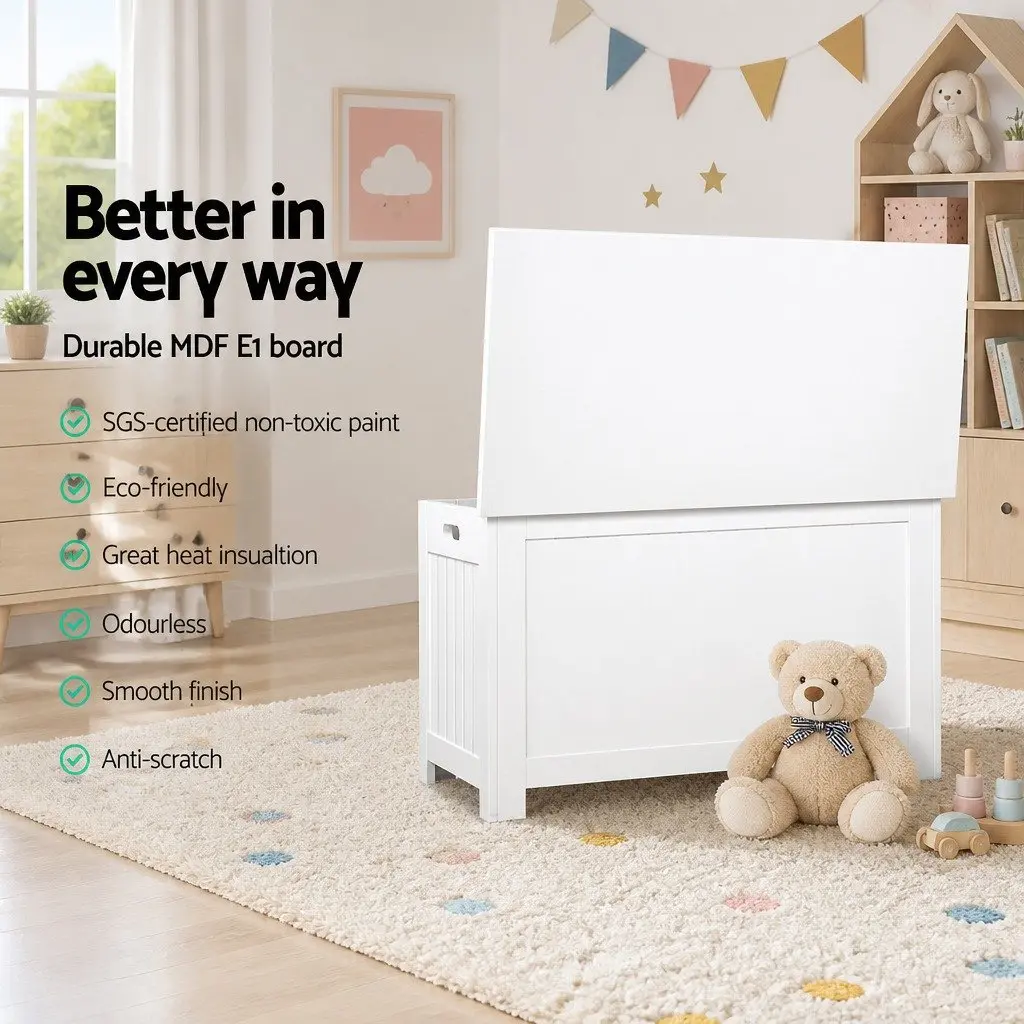 Toy Box Chest Storage Organiser E1 MDF 81 x 40 x 46.5cm White