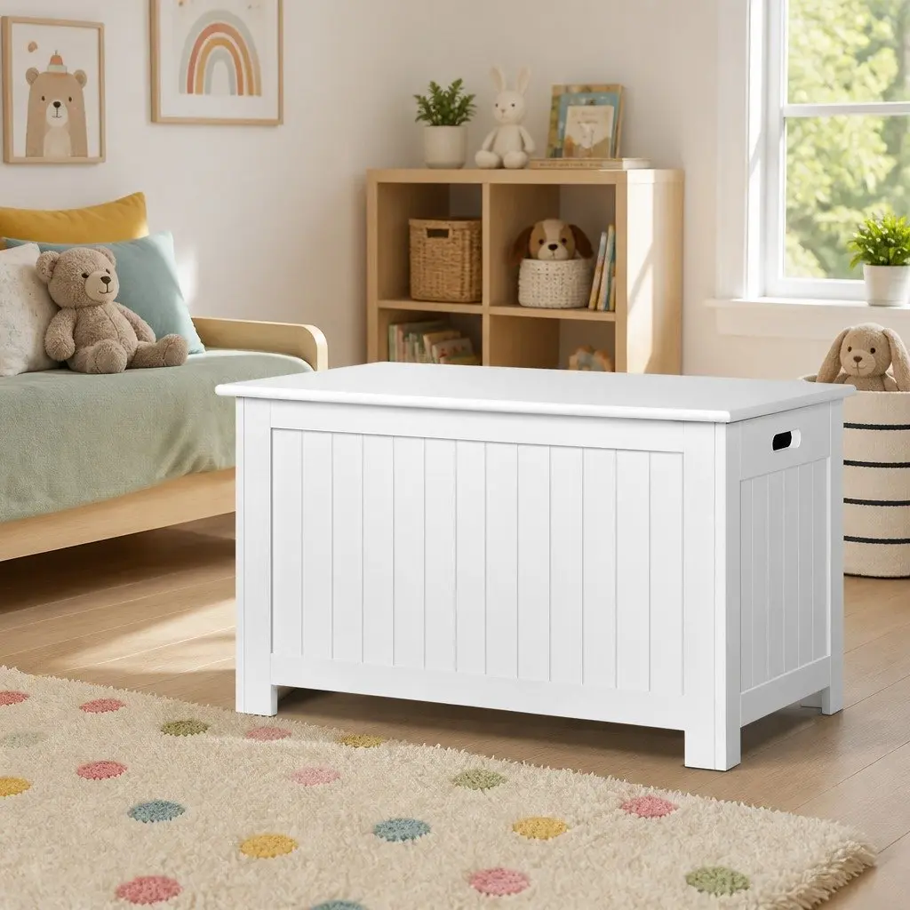 Toy Box Chest Storage Organiser E1 MDF 81 x 40 x 46.5cm White