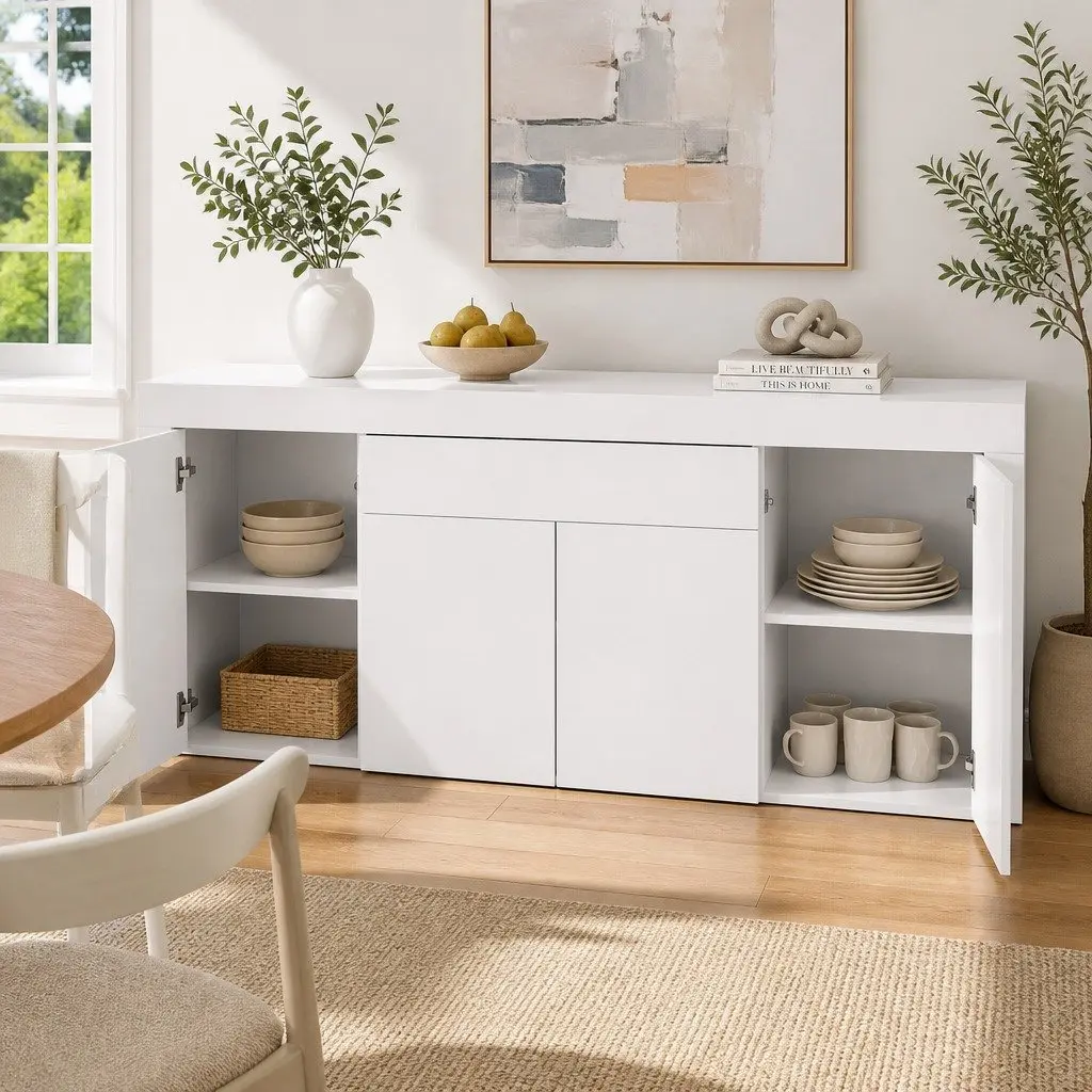 Buffet Sideboard Cabinet Melamine Particle Board 180cm White