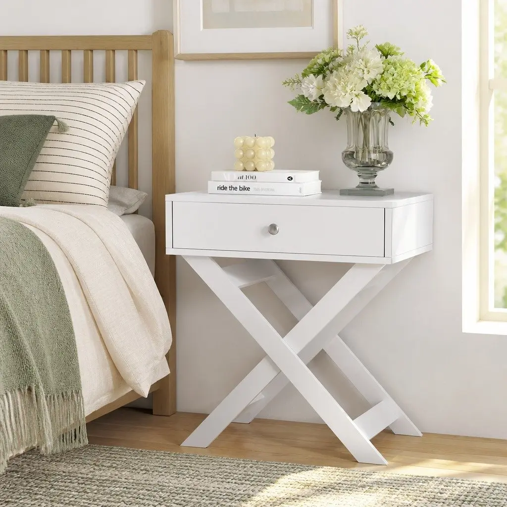 Bedside Table with Drawer White Storage Nightstand Side Cabinet Bedroom