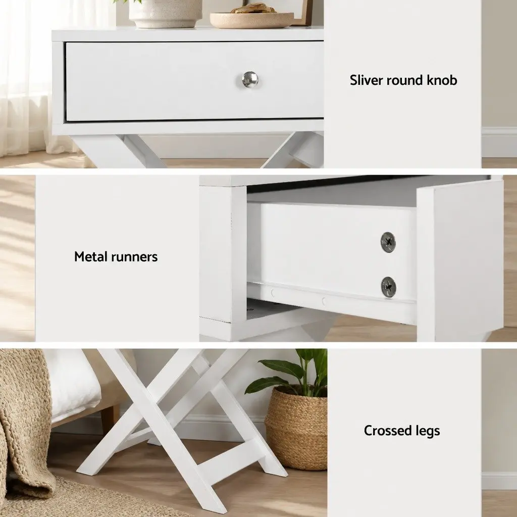 Bedside Table with Drawer White Storage Nightstand Side Cabinet Bedroom