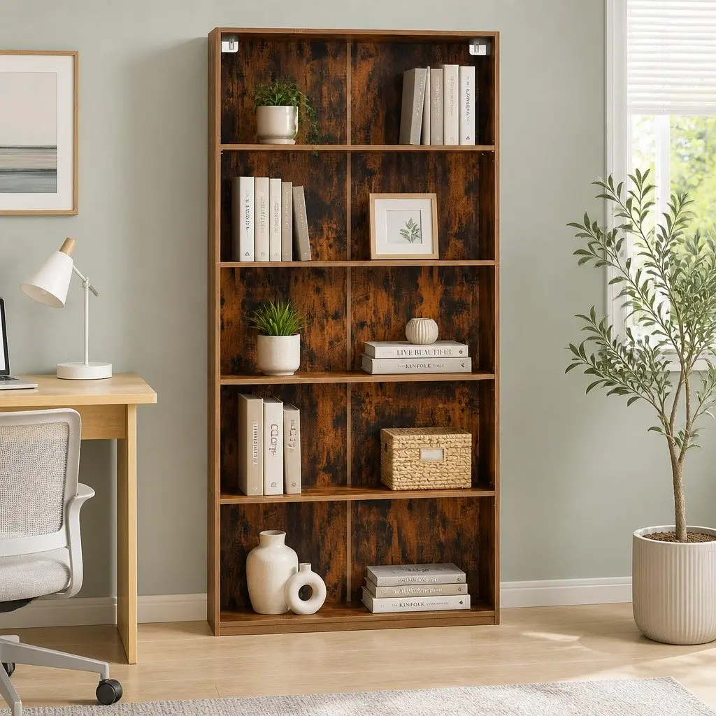 5-Tier Bookshelf Particle Board 90cm x 30cm x 182cm Brown
