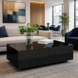 Stylish Black Coffee Table with 4 Drawers for Storage