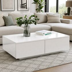 Stylish White Coffee Table with 4 Drawers for Modern Homes