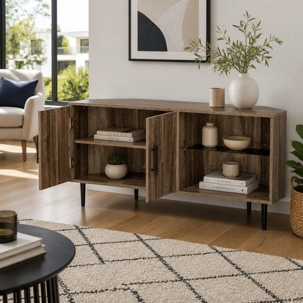 Corner Entertainment Unit Particleboard 120cm Dark Walnut