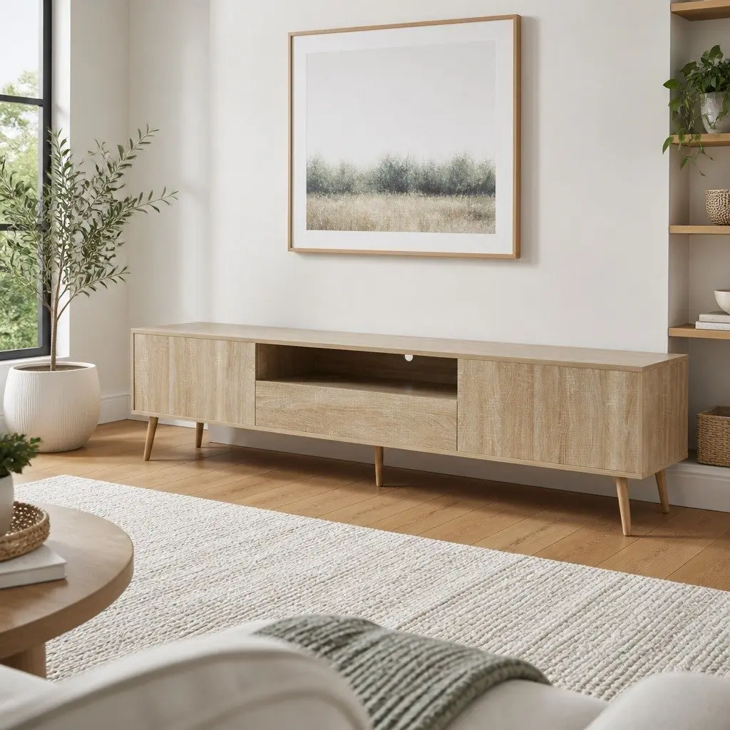 200CM TV Entertainment Unit with Natural Wood Finish