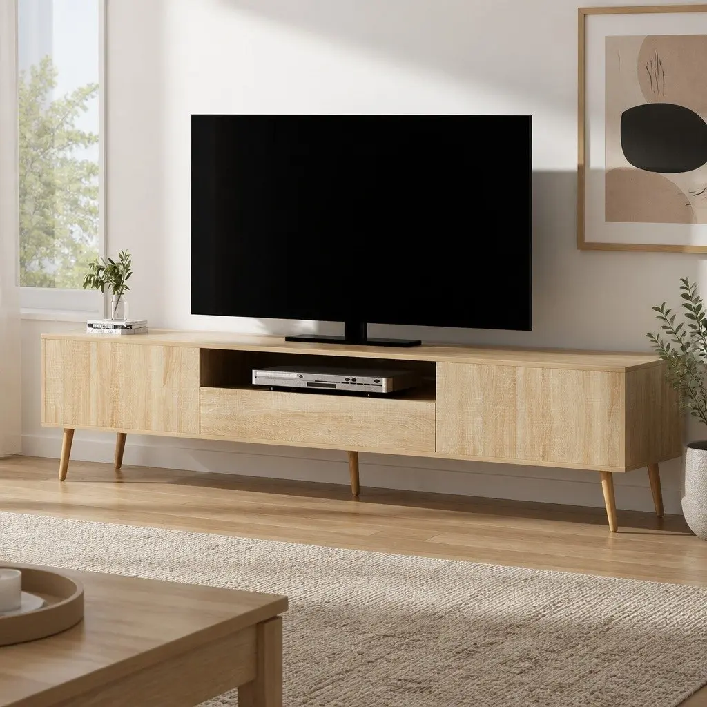 200CM TV Entertainment Unit with Natural Wood Finish