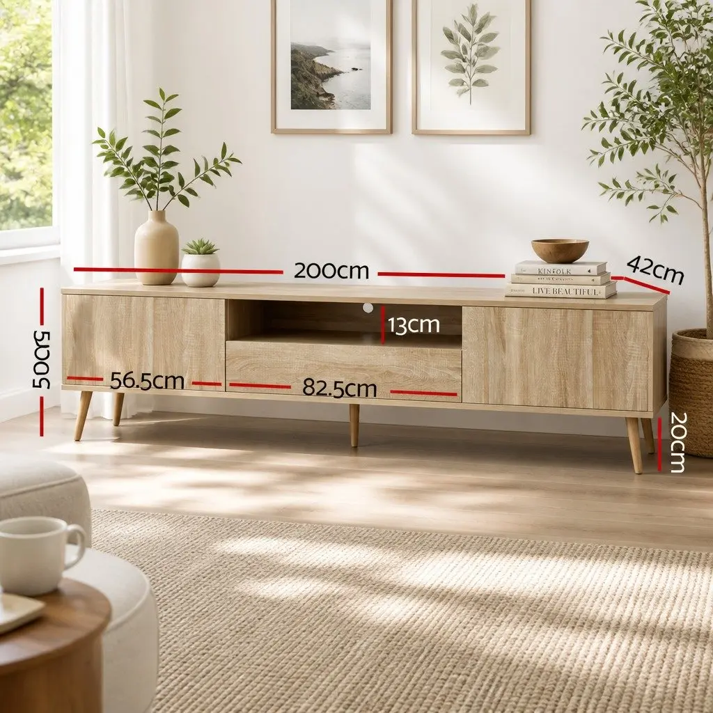 200CM TV Entertainment Unit with Natural Wood Finish