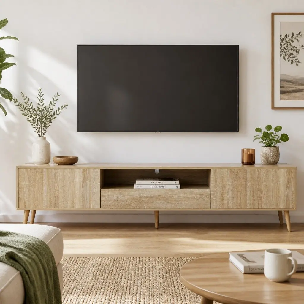 200CM TV Entertainment Unit with Natural Wood Finish