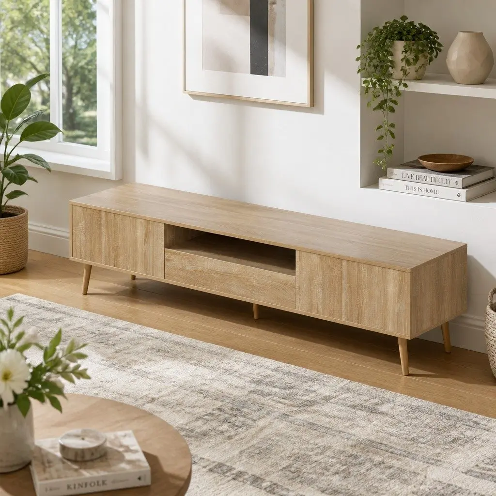 200CM TV Entertainment Unit with Natural Wood Finish