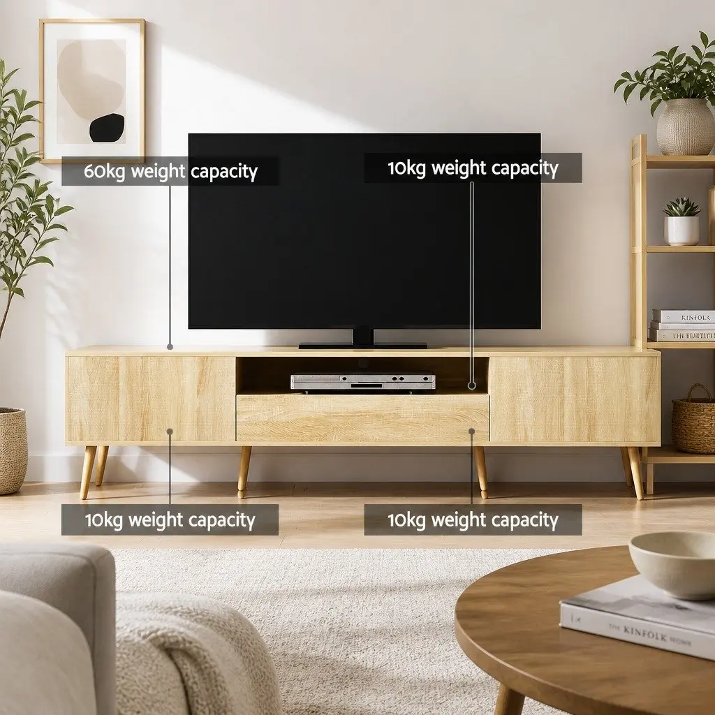 200CM TV Entertainment Unit with Natural Wood Finish