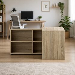 Computer Desk with 4-Compartment Bookcase Storage 130cm Oak Office Furniture