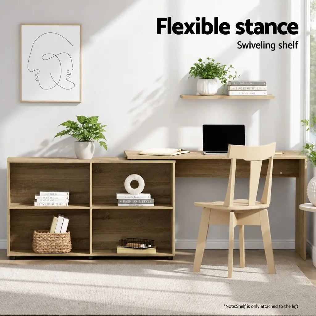 Computer Desk with 4-Compartment Bookcase Storage 130cm Oak Office Furniture