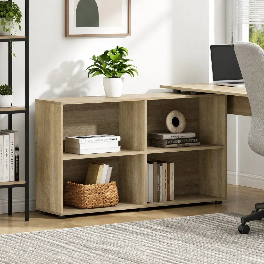 Computer Desk with 4-Compartment Bookcase Storage 130cm Oak Office Furniture