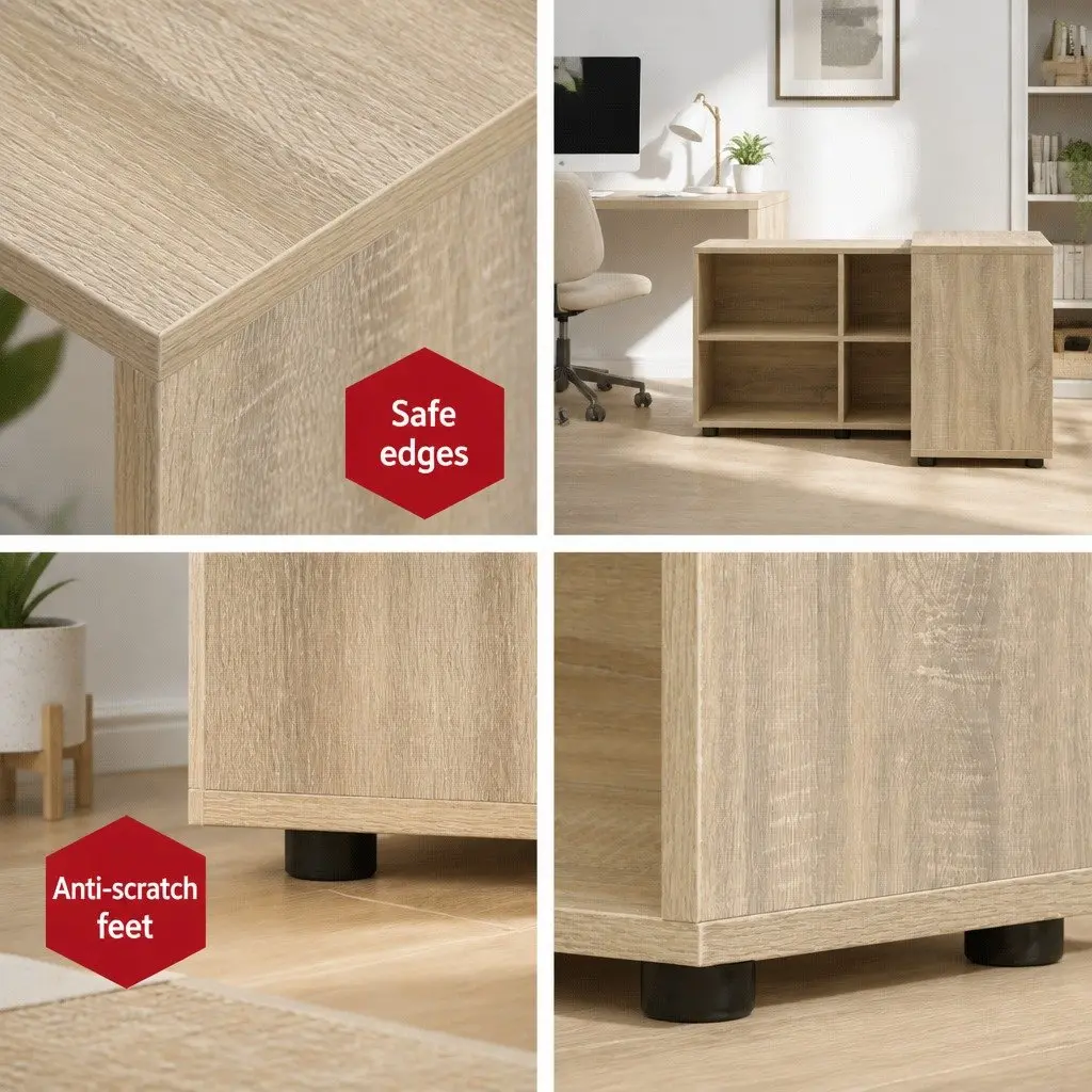 Computer Desk with 4-Compartment Bookcase Storage 130cm Oak Office Furniture