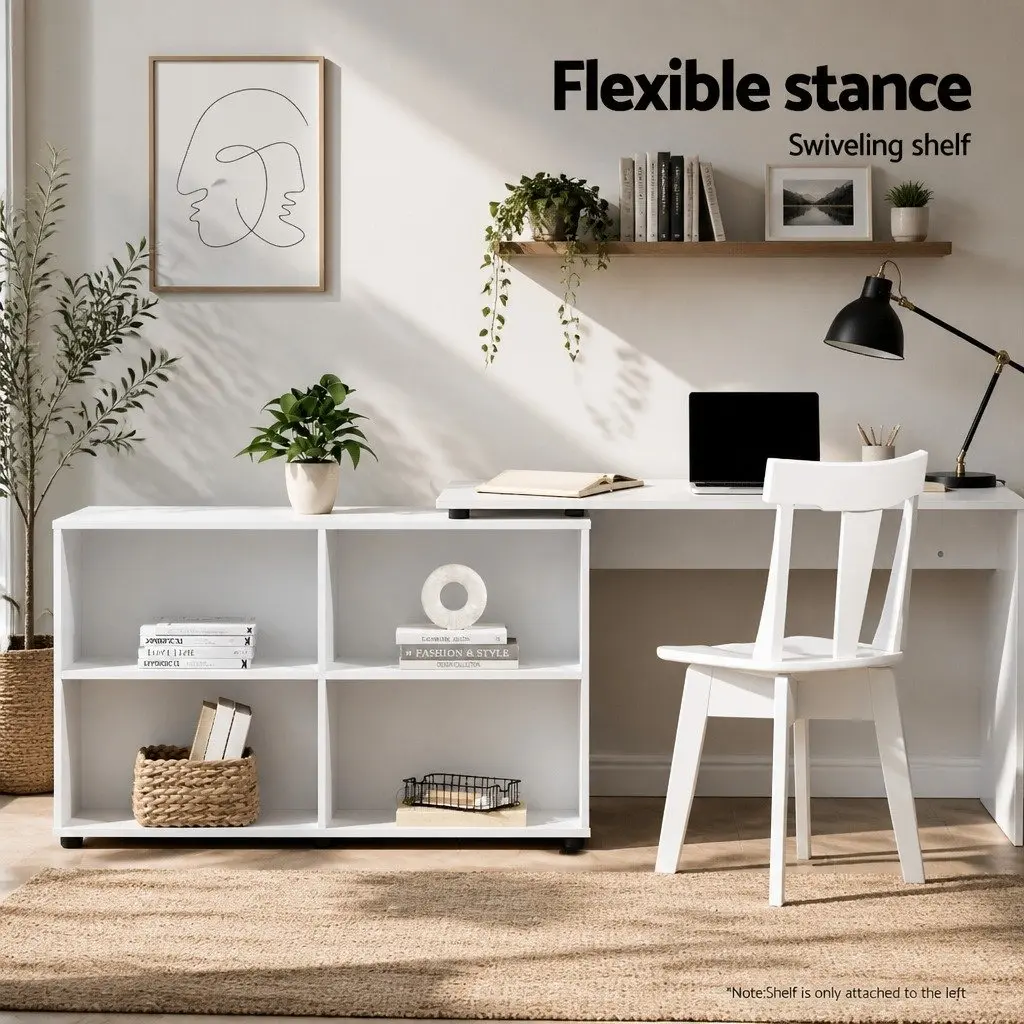 L-Shaped Computer Desk with Swivel Bookshelf