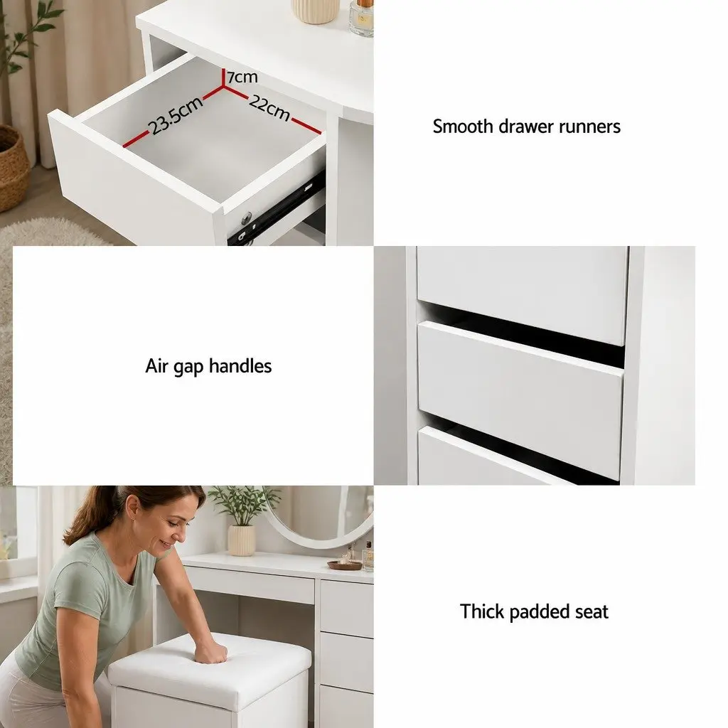 White Corner Dressing Table Stool Set with Mirror