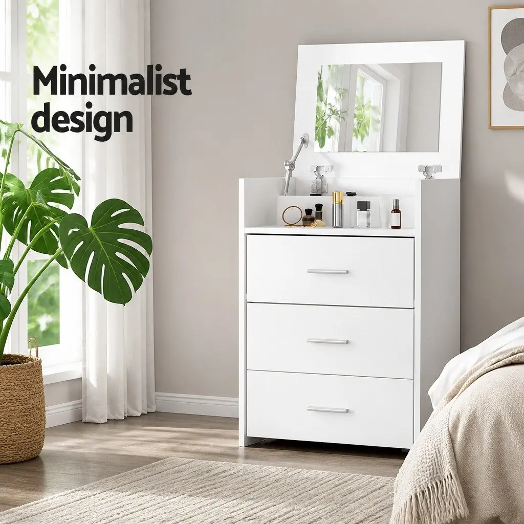 2-in-1 Bedside Dressing Table Stool Set White