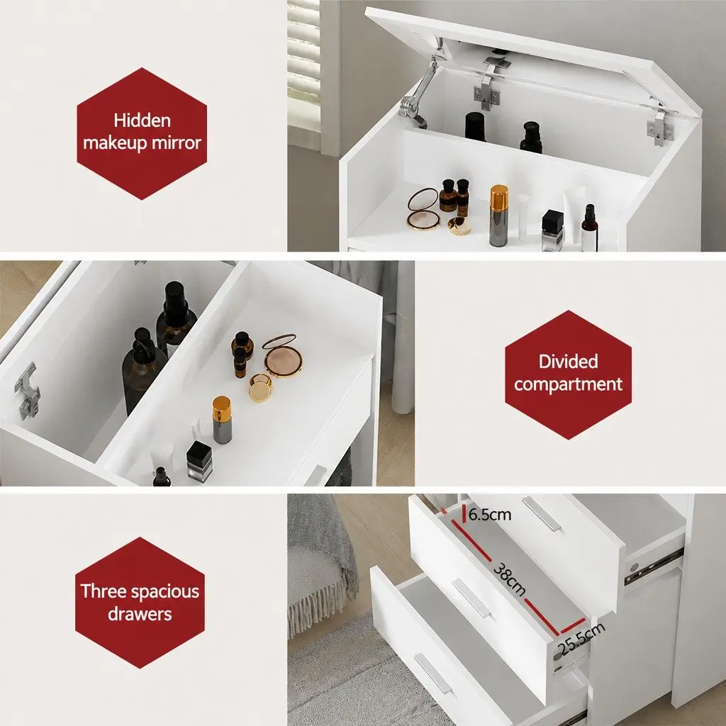 2-in-1 Bedside Dressing Table Stool Set White