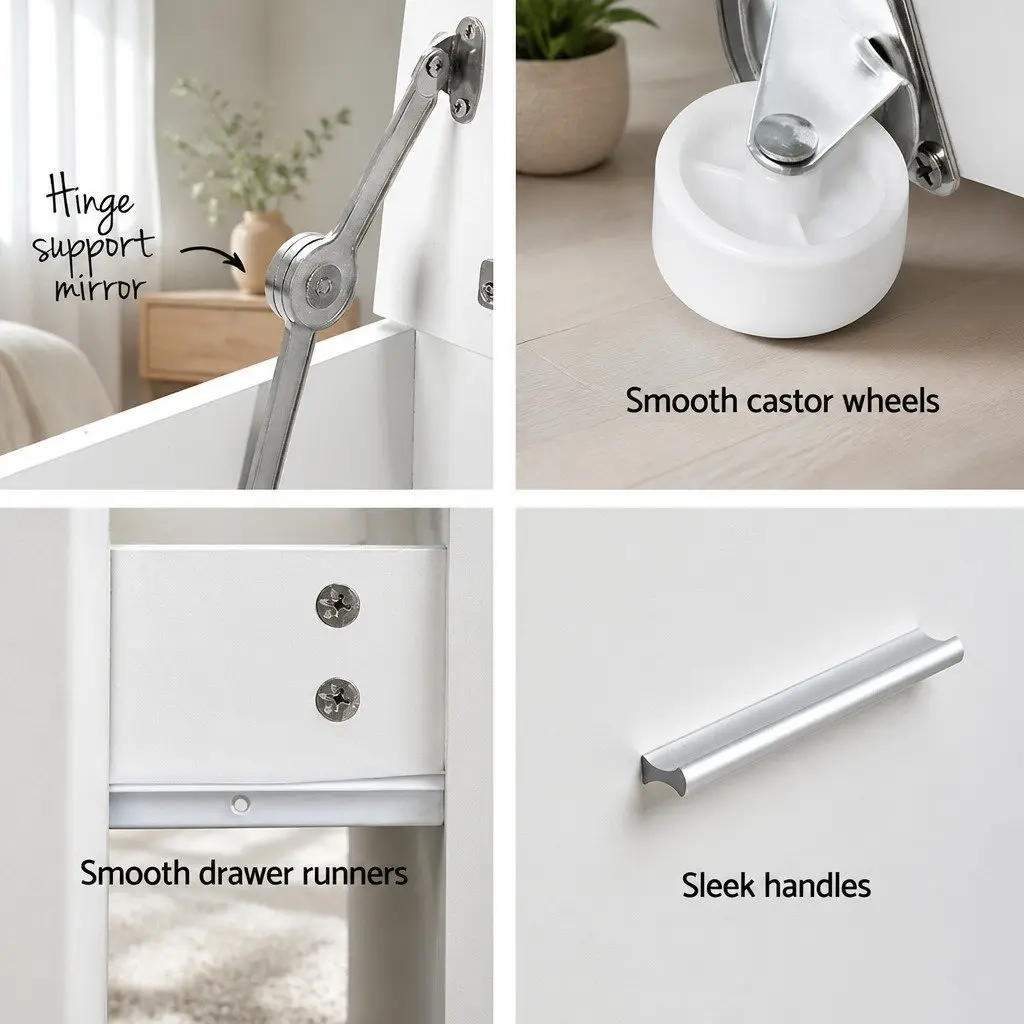 2-in-1 Bedside Dressing Table Stool Set White