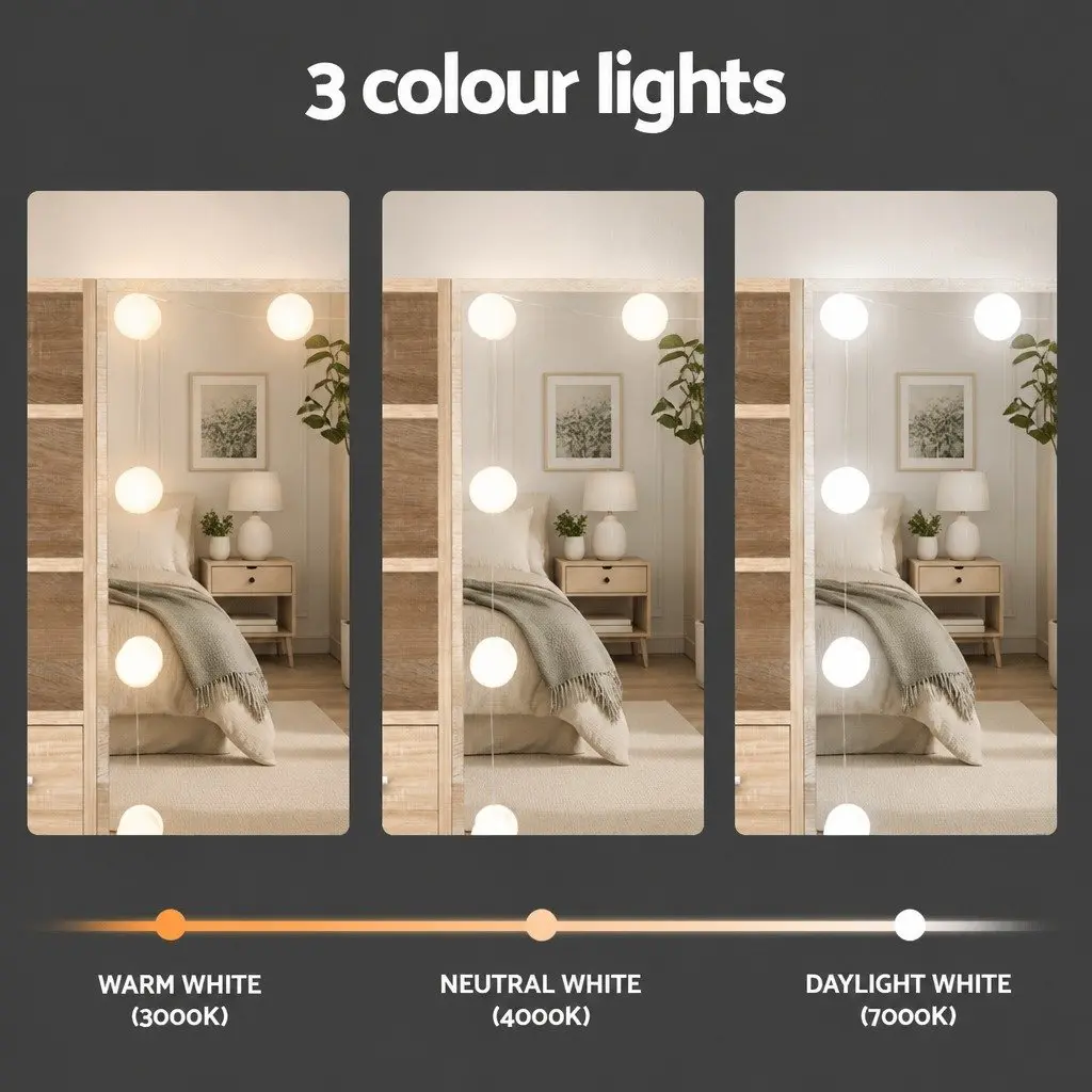 Dressing Table Set Particle Board MDF Wood 80cm Vanity Makeup Stool with 10 LED Bulbs