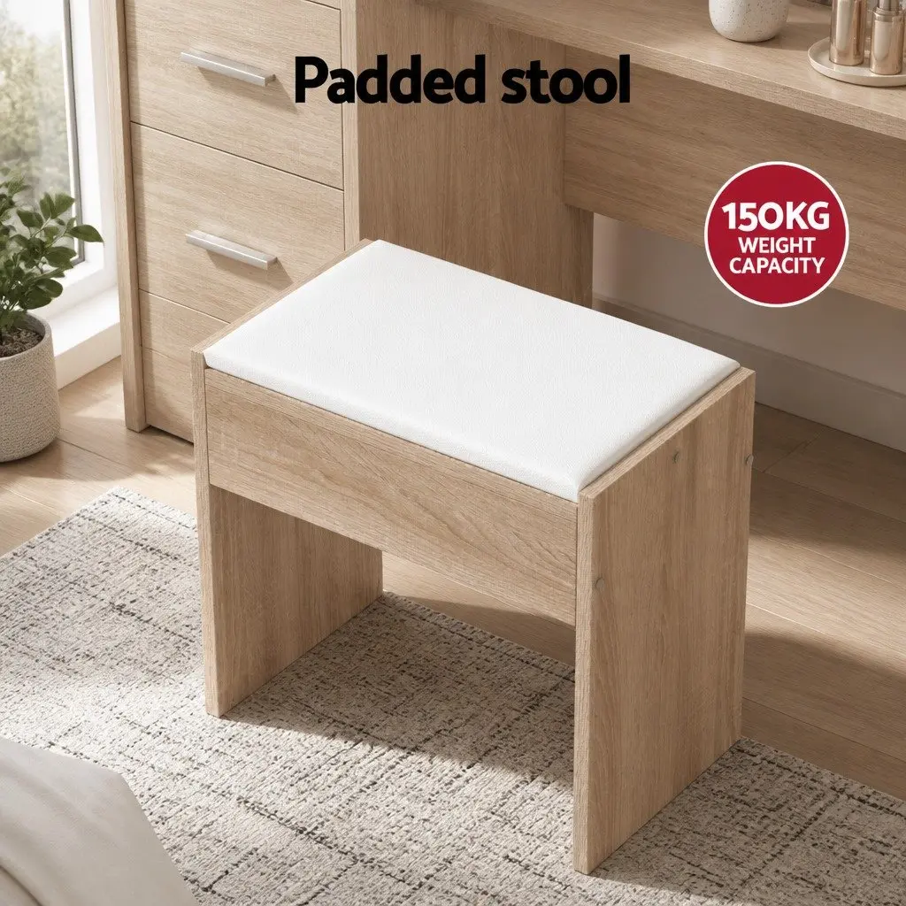 Dressing Table Set Particle Board MDF Wood 80cm Vanity Makeup Stool with 10 LED Bulbs