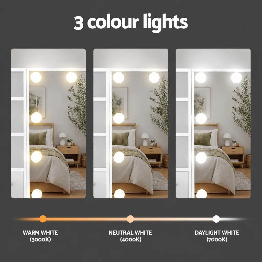 Hollywood Mirror Dressing Table Set with LED Bulbs