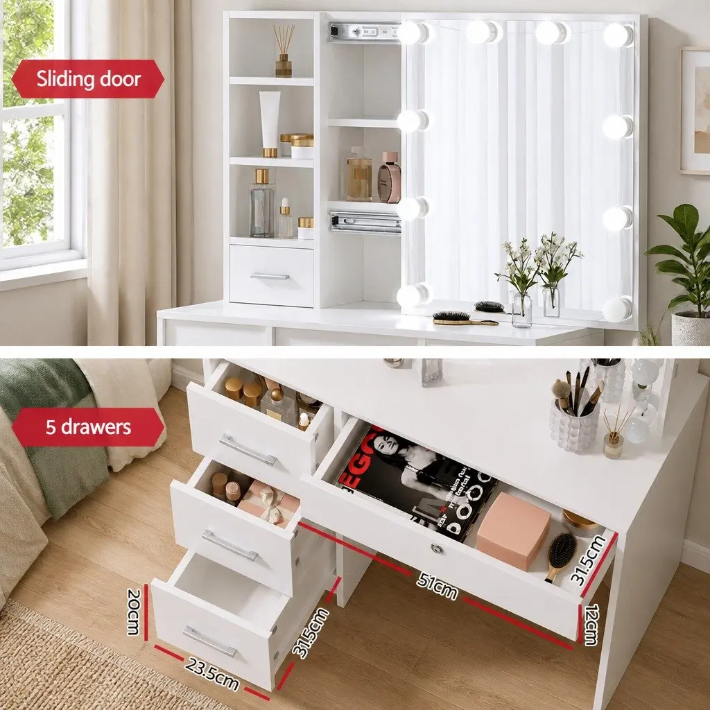 Hollywood Mirror Dressing Table Set with LED Bulbs