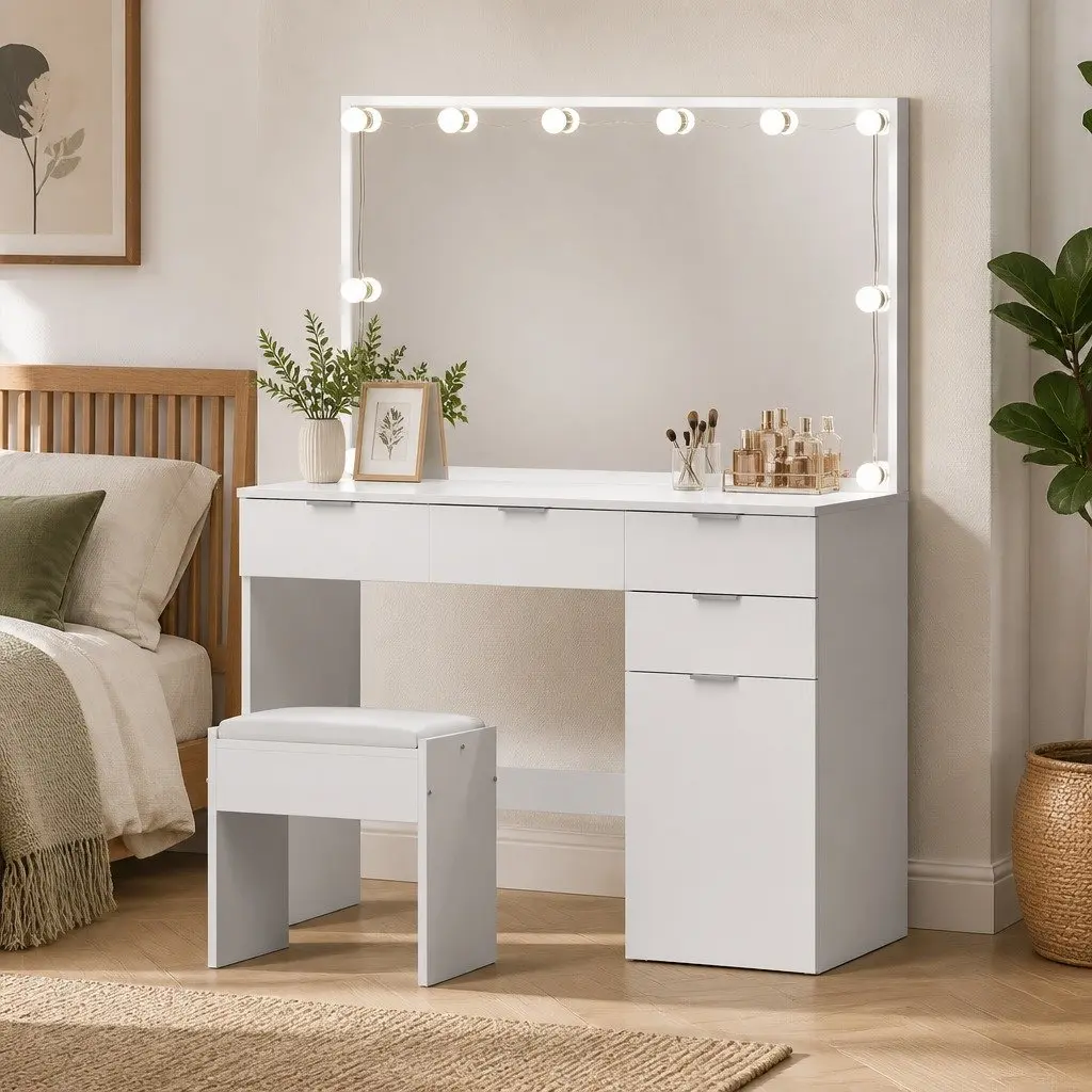LED Dressing Table Set with Stool and Mirror