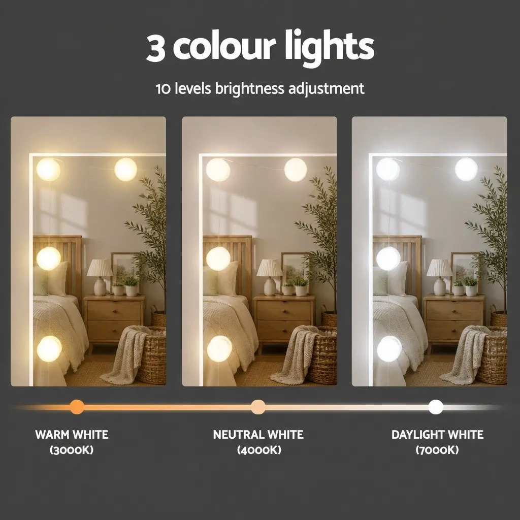 Dressing Table Set LED White MDF Vanity with Stool and Mirror 105cm x 40cm x 140cm
