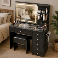 Stylish LED Makeup Vanity Desk with Comfortable Stool